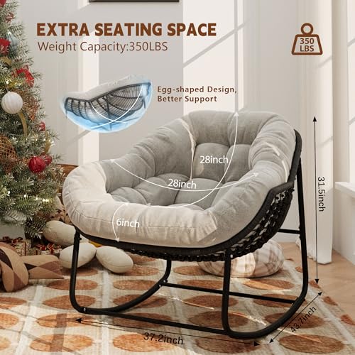 Beige Oversized Wicker Rocking Chair with Cushion N895302