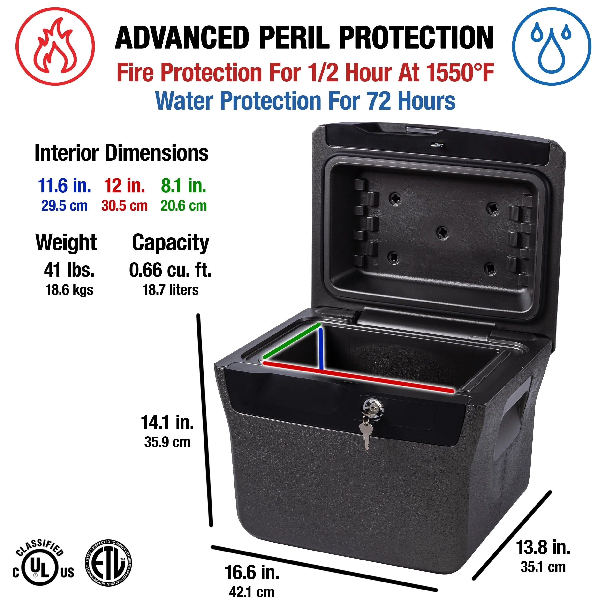 Fire-Resistant File Safe Box with Key Lock 0.66 Cu. ft. K985