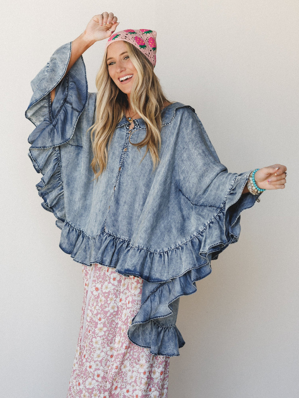 In My Day Dreams Poncho - Denim