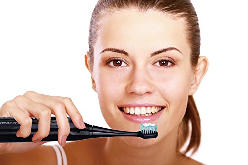 Black Sonic Rechargeable Toothbrush with UV Sanitizer and 12 Brush Heads T5184