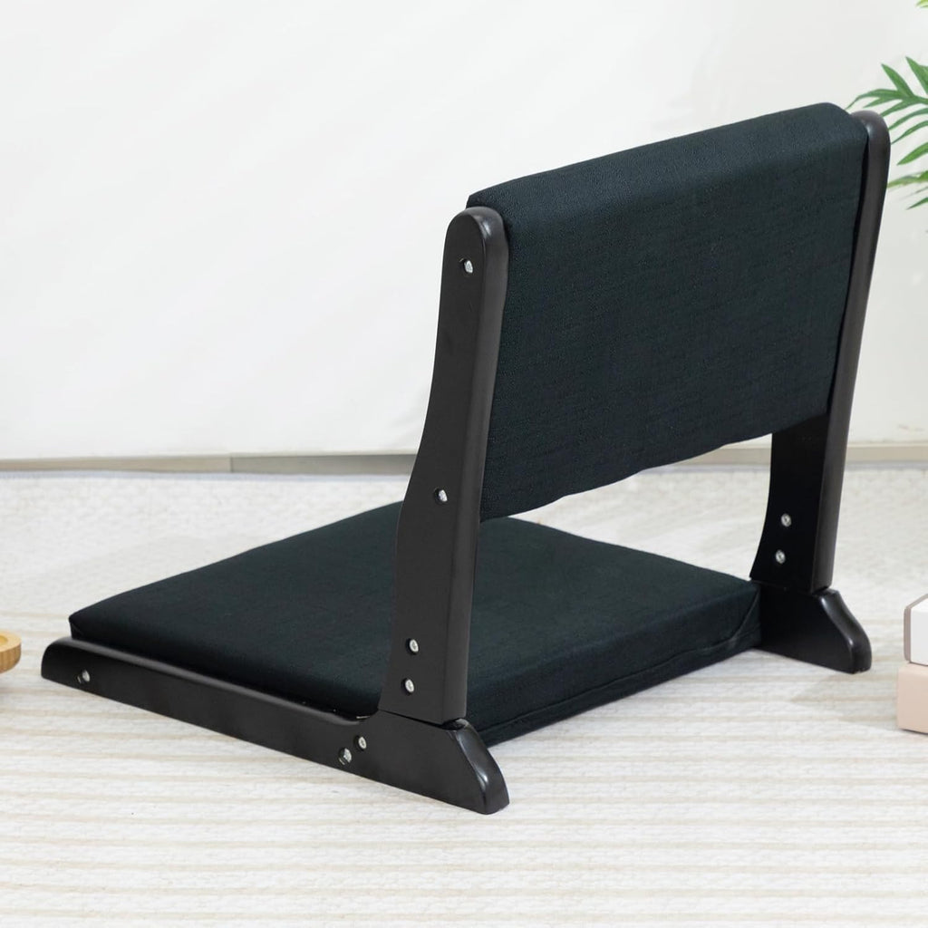 Foldable Tatami Chair with Cushion Linen Black M7403