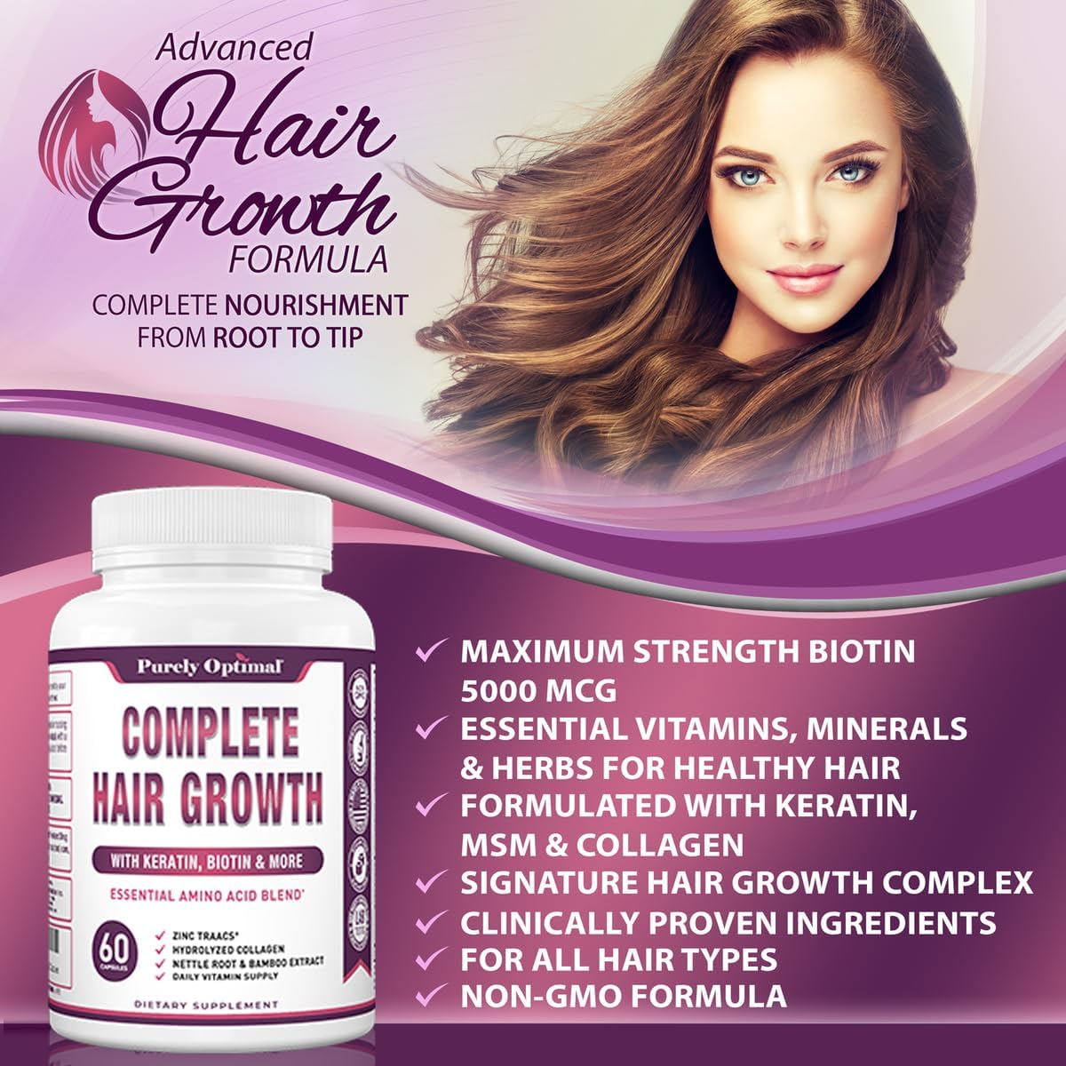 Hair Growth Vitamins with Biotin & Keratin, 60 Capsules I430163