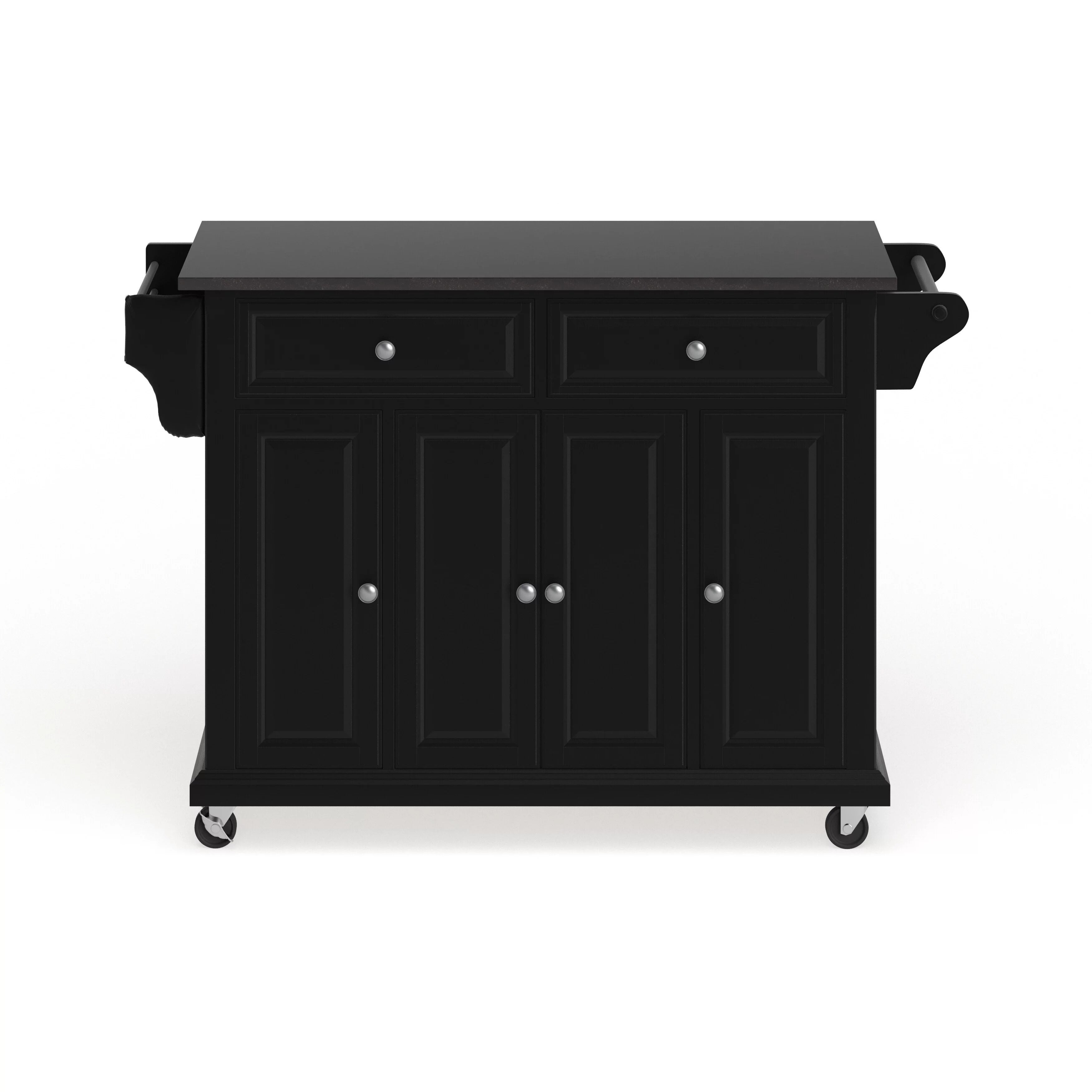 Black Wood Kitchen Cart with Solid Black Granite Top G40960