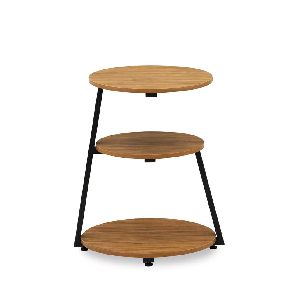 Round Wooden and Metal End Table in Black/Oak A29452