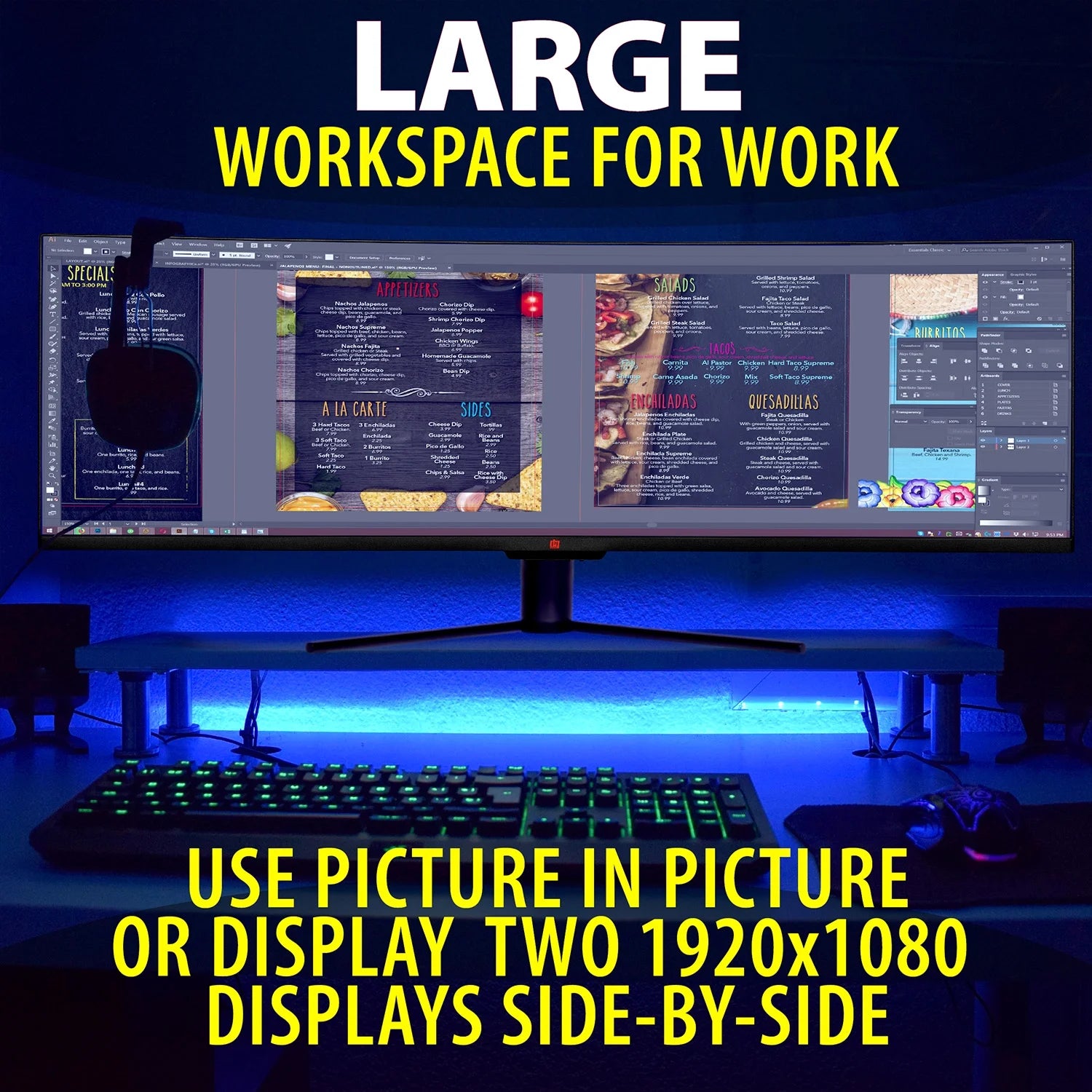 49" Curved Ultrawide E-LED Gaming Monitor, 32:9 Aspect Ratio, 3840x1080 Resolution, 144Hz Refresh Rate P222371