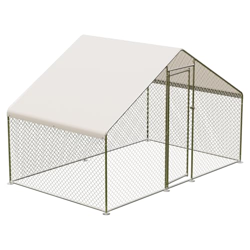 Large Metal Chicken Coop with Waterproof Cover, 9.8X6.5X6.5FT V2930