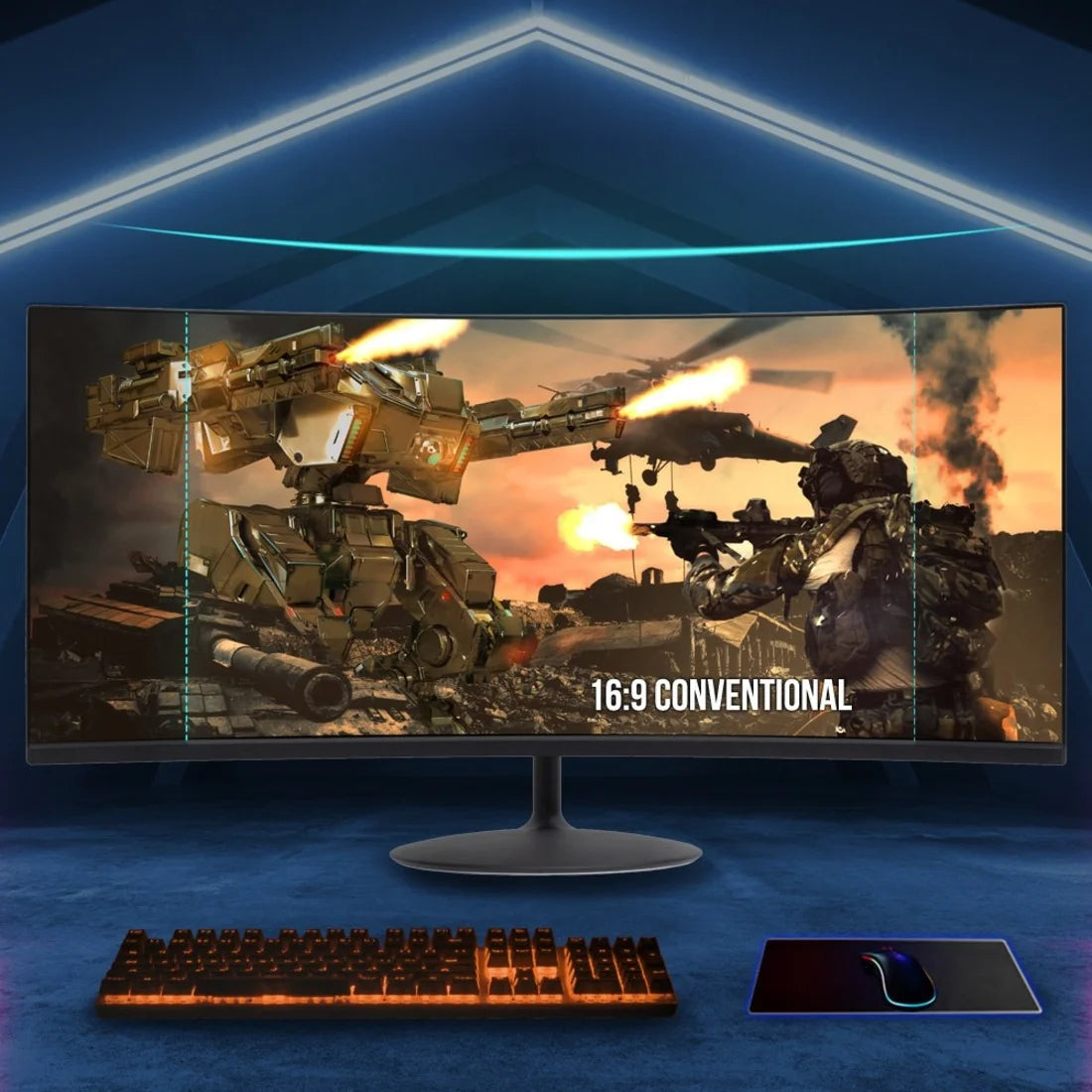 34" Curved Screen Gaming LCD Monitor, 21:9, Black O19353
