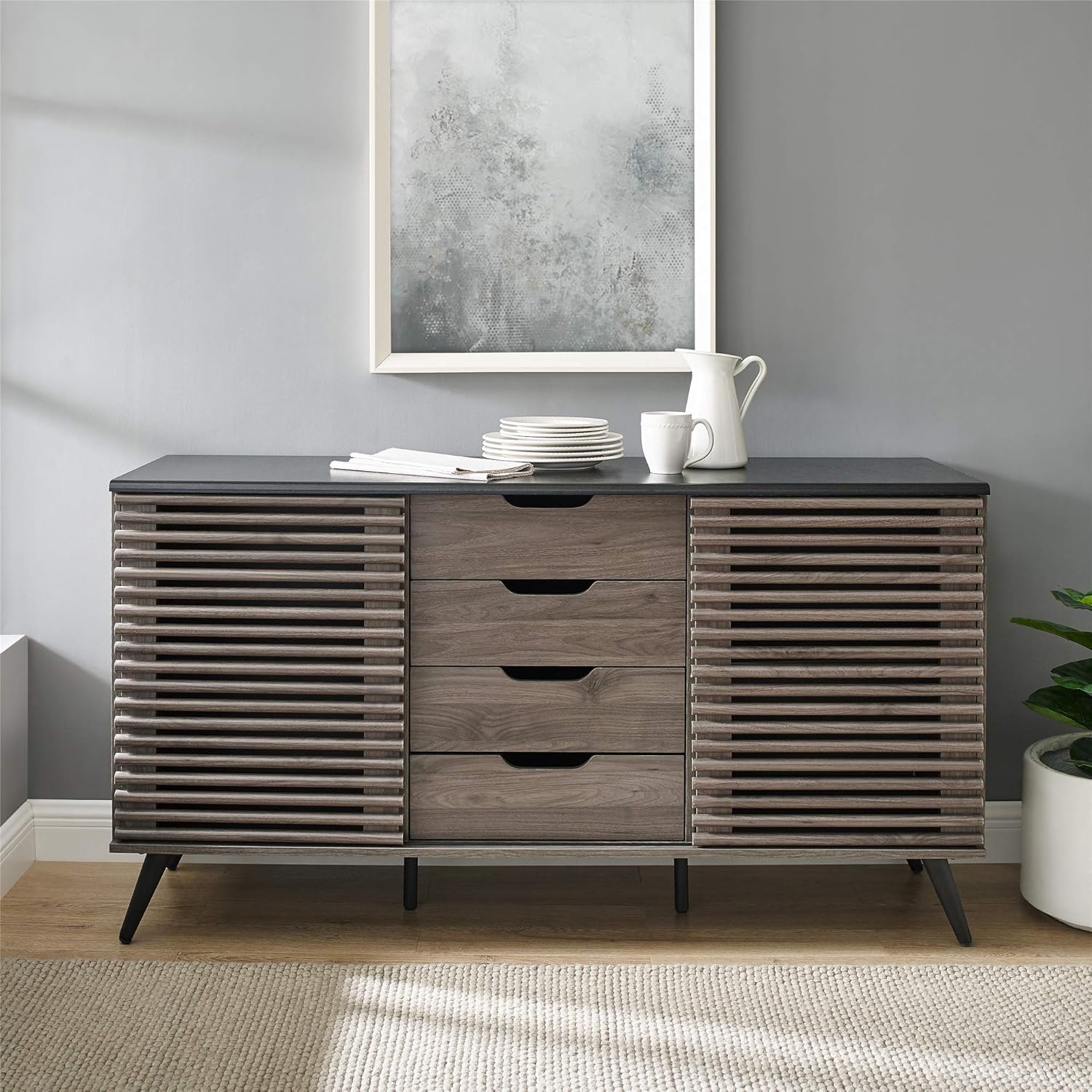 Black and Slate Grey 4 Drawer Wood Cabinet K7943