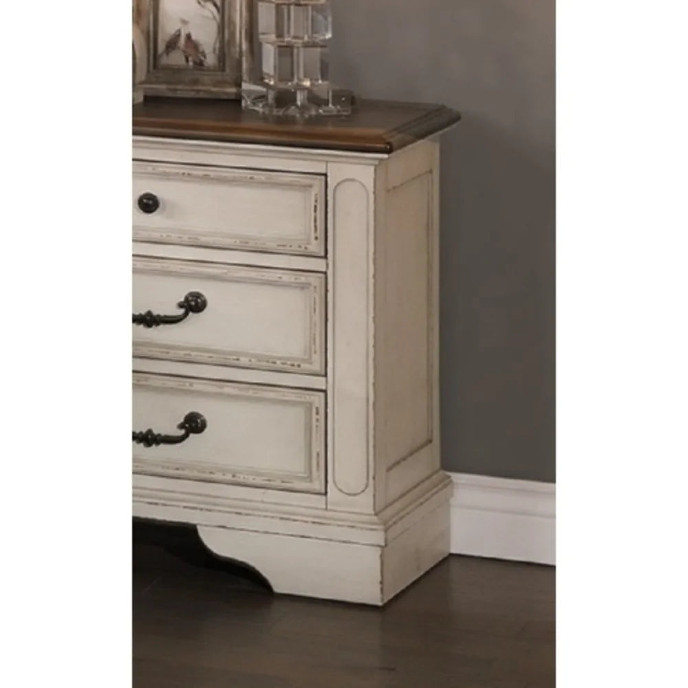 White 3 Drawers Wooden Nightstand Z7292