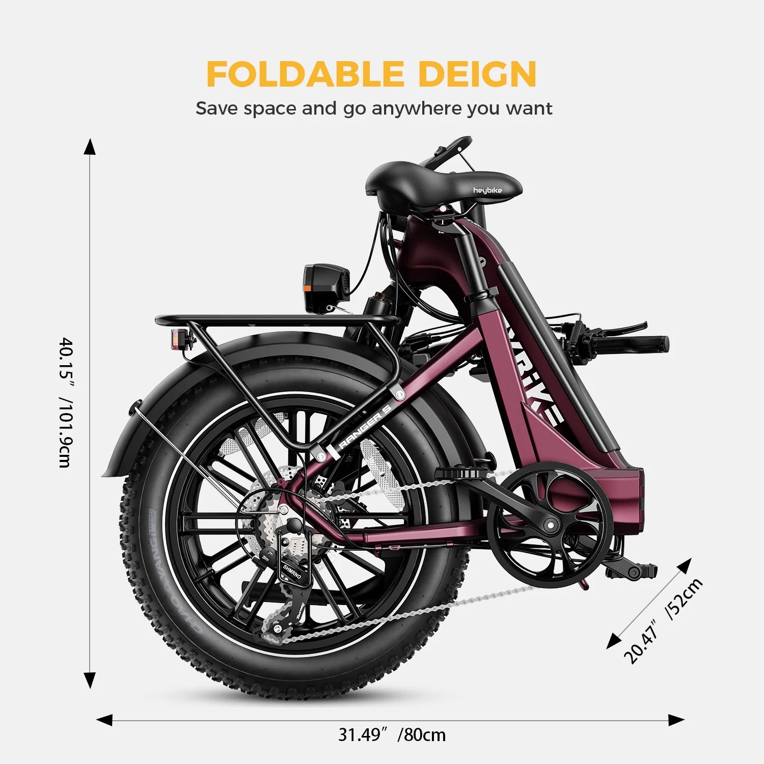 Electric Bike with 48V 14.4AH Removable Battery, 20" x 4.0 Fat Tire M146