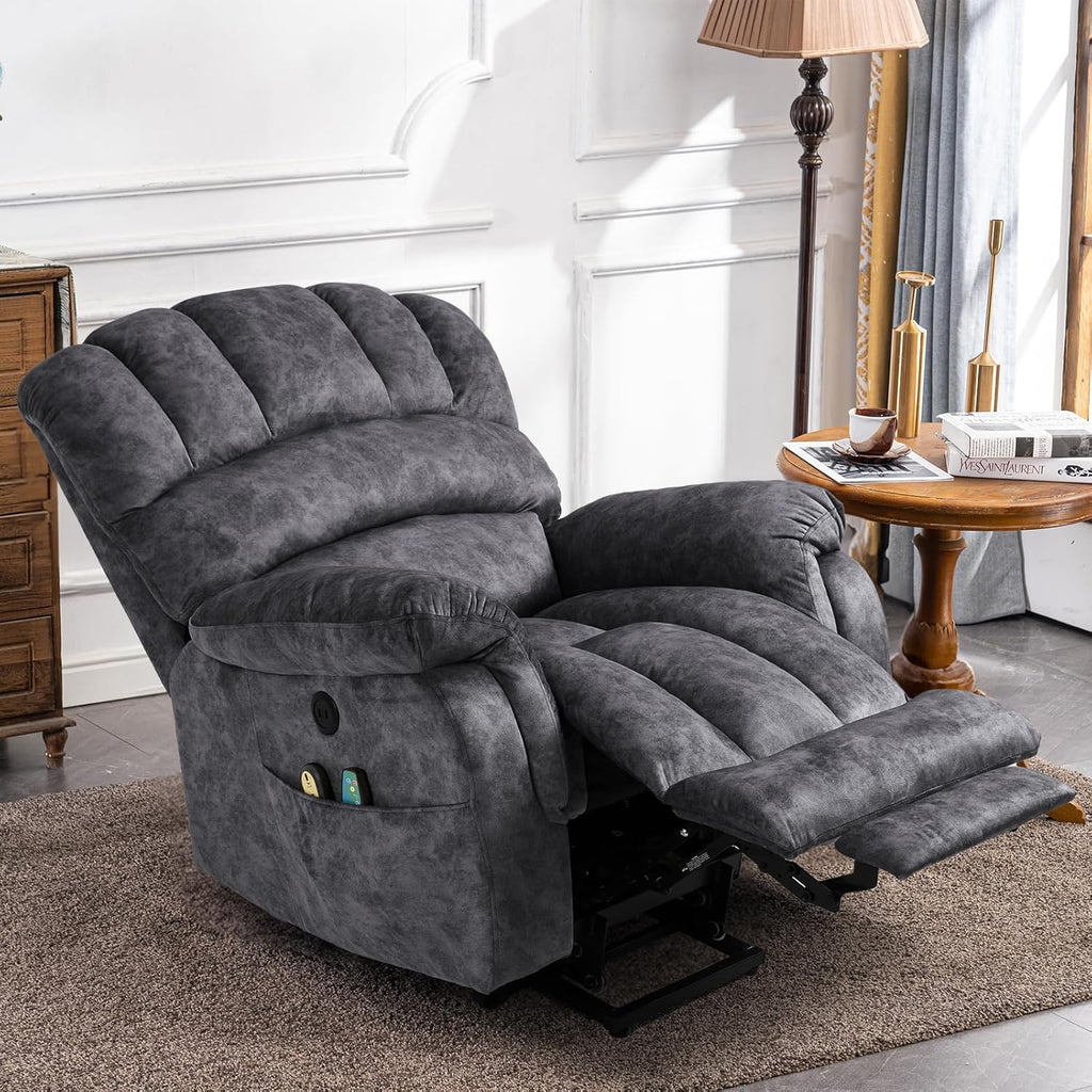 Large Electric Power Lift Recliner Chair with Extended Footrest, Gray O220787