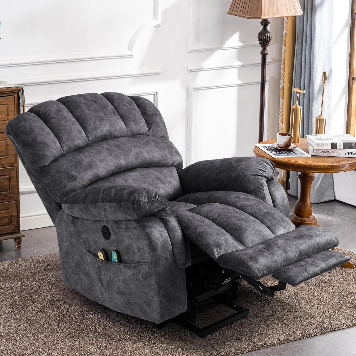 Large Electric Power Lift Recliner Chair with Extended Footrest, Gray O220787