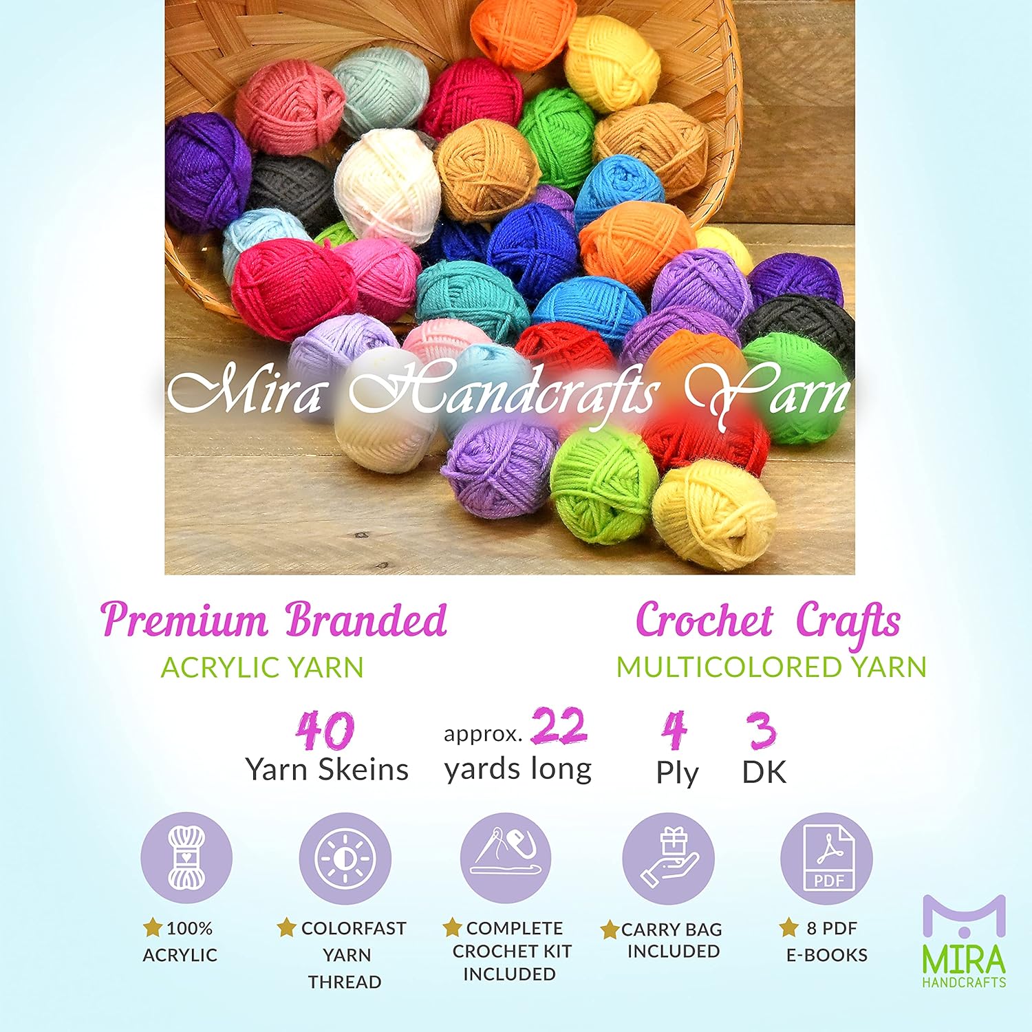 40 Colorful Acrylic Yarn Kit with 875 Yards I364