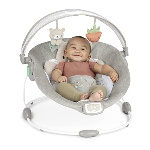 Baby Bouncer Seat with Light Up Toy Bar and Bunny Tummy Time Pillow Mat W31394