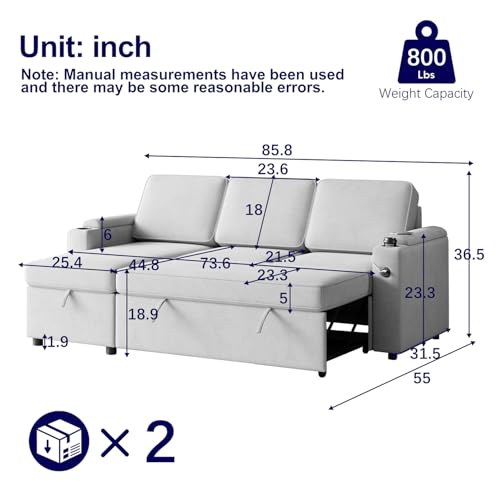 Black Sleeper Sectional Sofa with Pull Out Bed and Storage Chaise Y441169