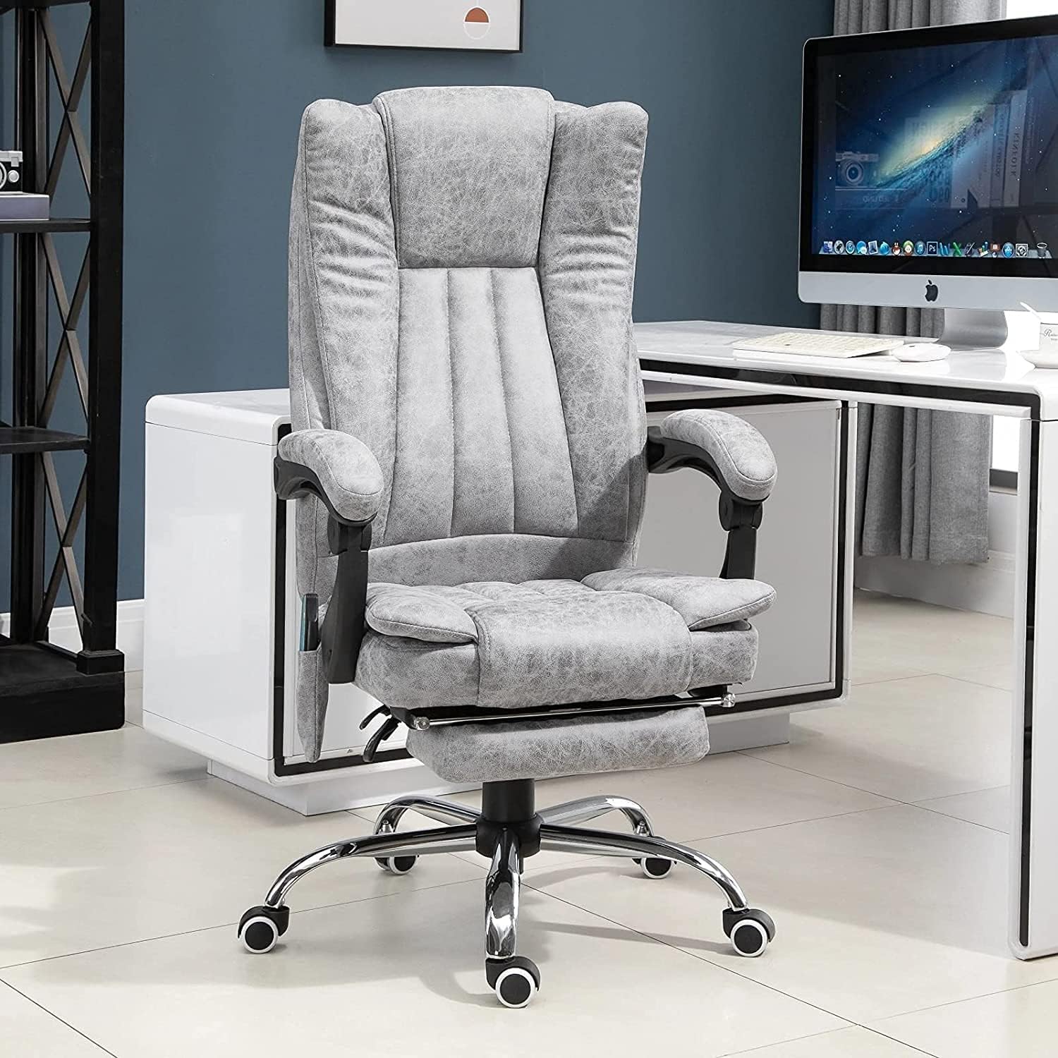 Gray Heated Massage Electric Vibration Reclining Swivel Chair with Pedals Adjustable Back Ergonomic Zero-Gravity Chair J2339