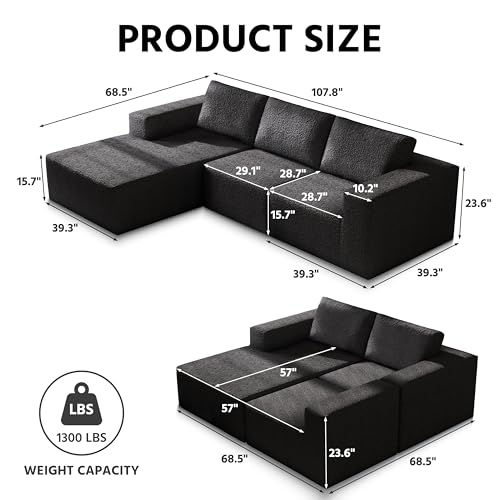 White Knit Fabric Modular Sectional Couch with L-Shape Chaise T9768