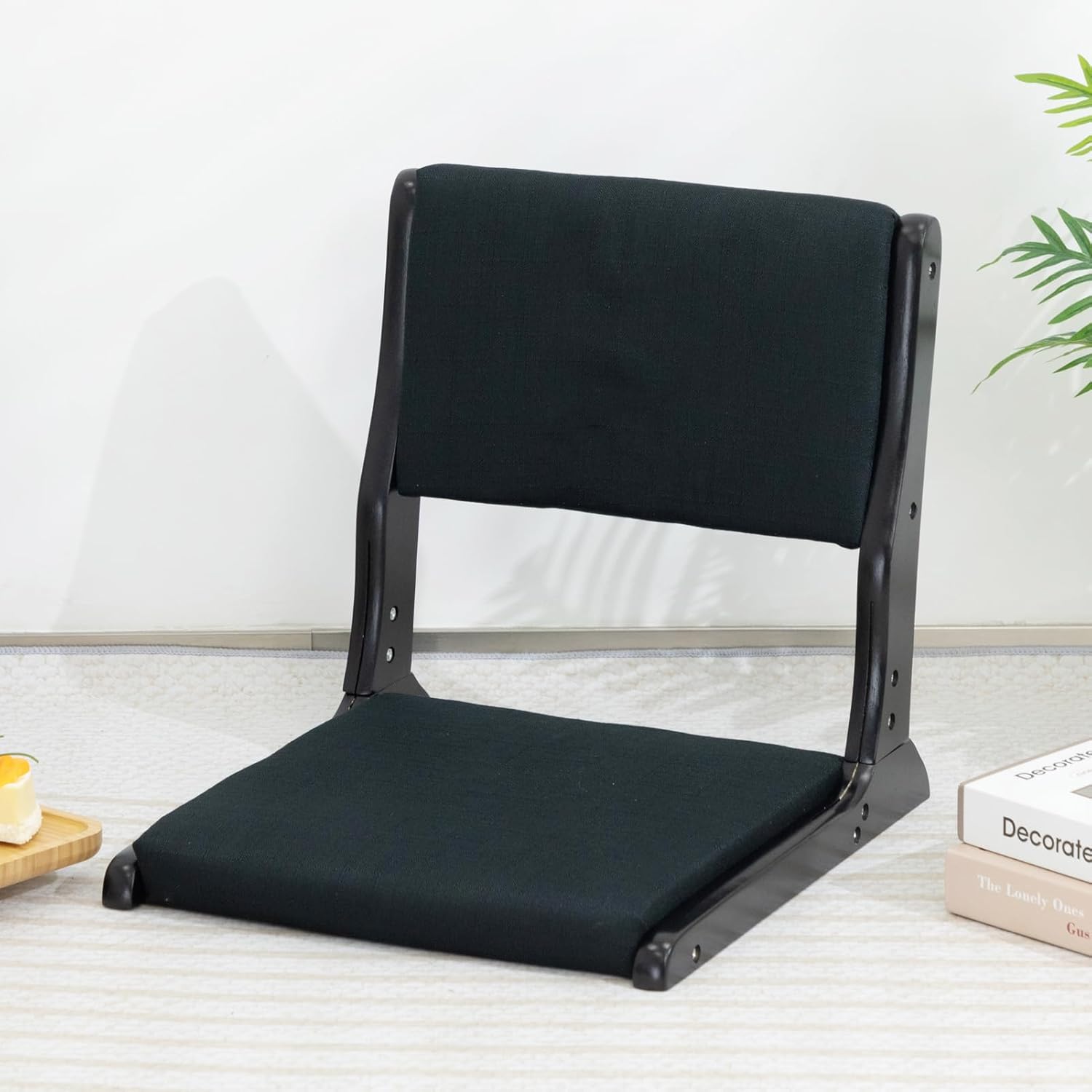 Foldable Tatami Chair with Cushion Linen Black M7403