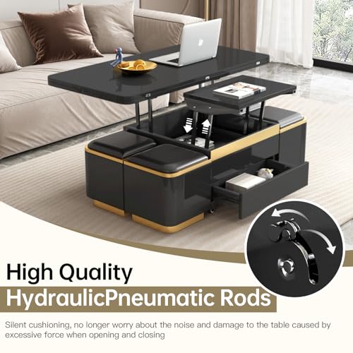 Black Lift Top Coffee Table with 4 Stools U19675