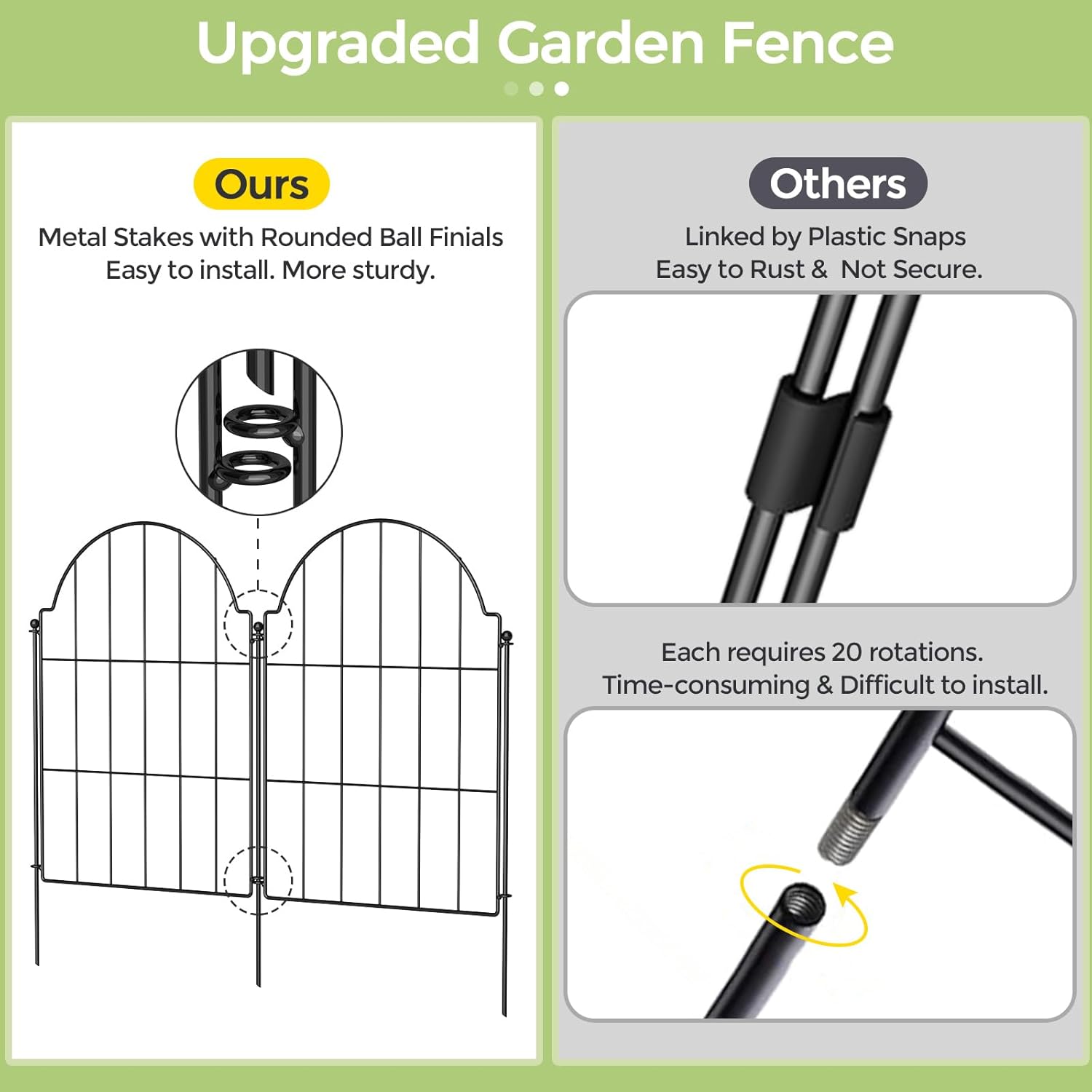 21in X 10.2ft Rustproof Metal Garden Fence, 10 Pack F1330