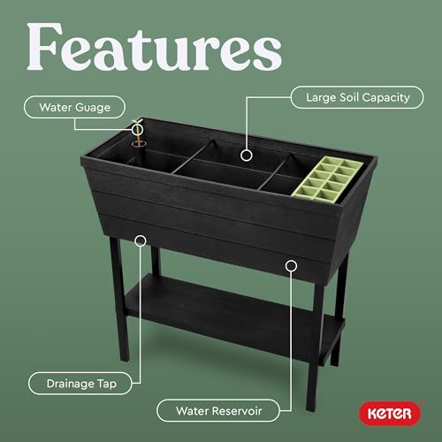 12.7 Gallon Dark Grey Raised Garden Bed Planter with Self Watering Gauge Z28978