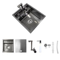 Black 17.32×14.17×7.87 Inch Single Bowl Kitchen Sink with Faucet and Stainless Steel Cover Plate U739