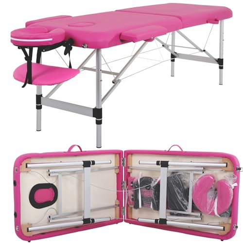 Black Aluminium Portable Massage Table 73 Inch 2 Fold Height Adjustable with Face Cradle Carry Case T441