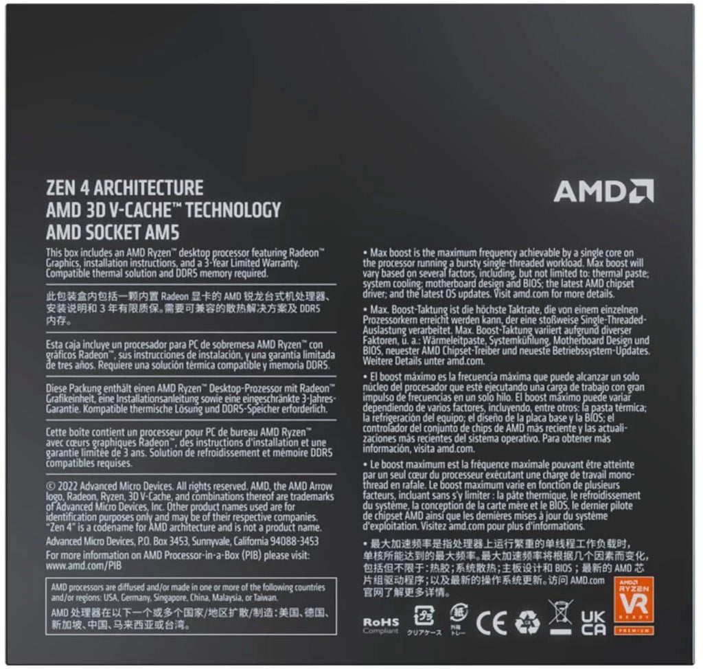 Ryzen 7 7800X3D 8-Core Socket AM5 120W Desktop Processor B2299