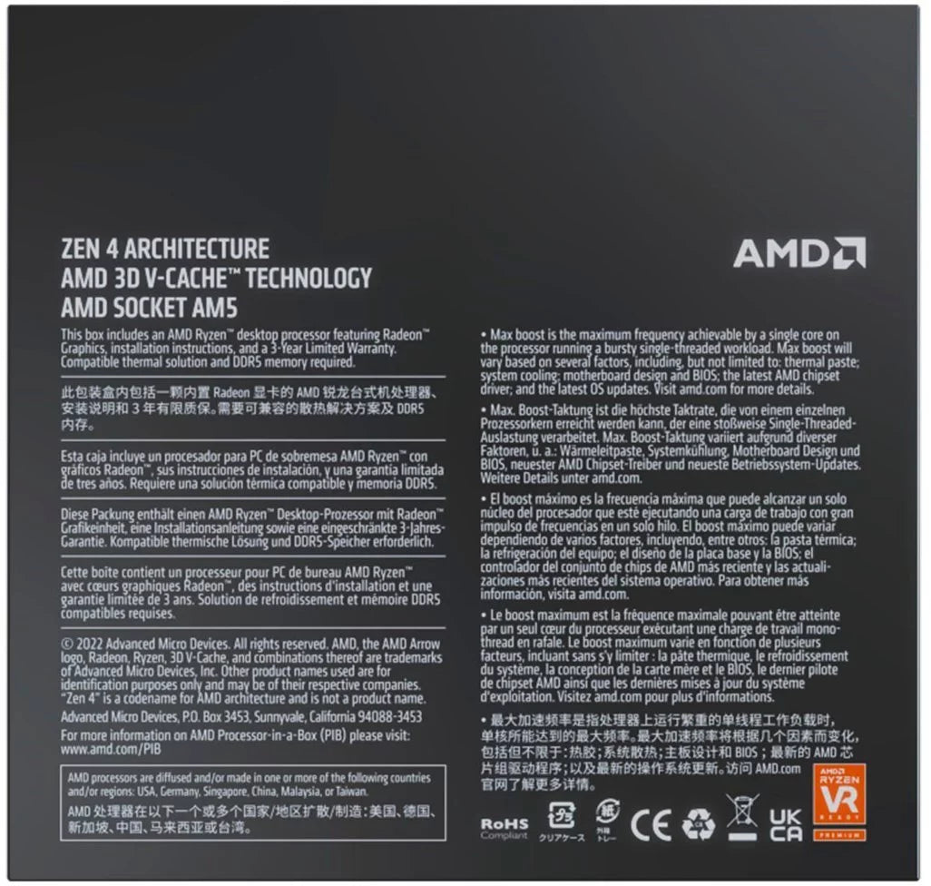 Ryzen 7 7800X3D 8-Core Socket AM5 120W Desktop Processor B2299