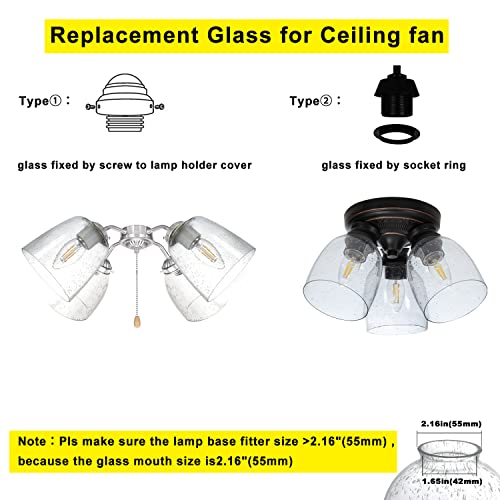 4 Pack Clear Seeded Glass Replacement Shades for Ceiling Fan Light Fixtures J917137