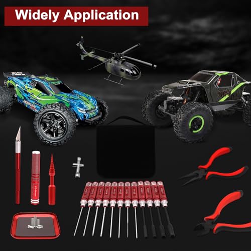 19 Pcs RC Car Tool Kit Hex Screwdriver Set Nut Drivers Phillips Screwdrivers Plier Wrench Body Reamer Black K701