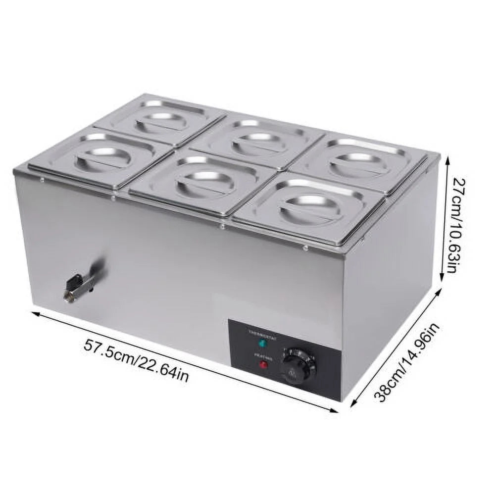 600W 110V 6 Pots Pans Commercial Stainless Steel Food Warmer J656096