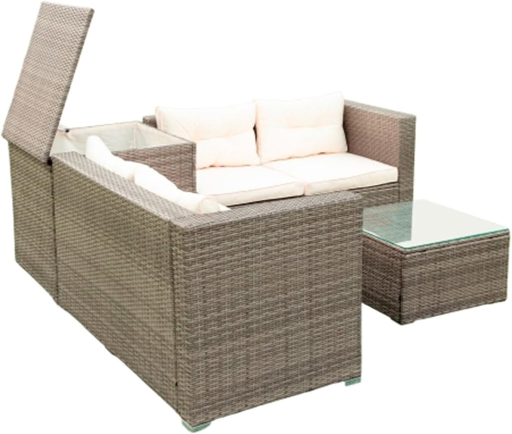 Grey Wicker Rattan Patio Sectional Sofa Set with Storage Box Y181
