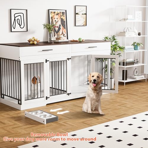 Grey Wooden Dog Crate with 2 Storage Drawers and Removable Divider C118877