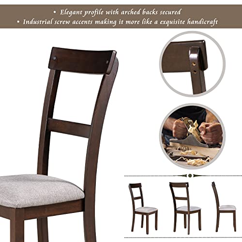 6 Piece Wood Dining Table Set with 4 Upholstered Chairs and Bench, Espresso W3626