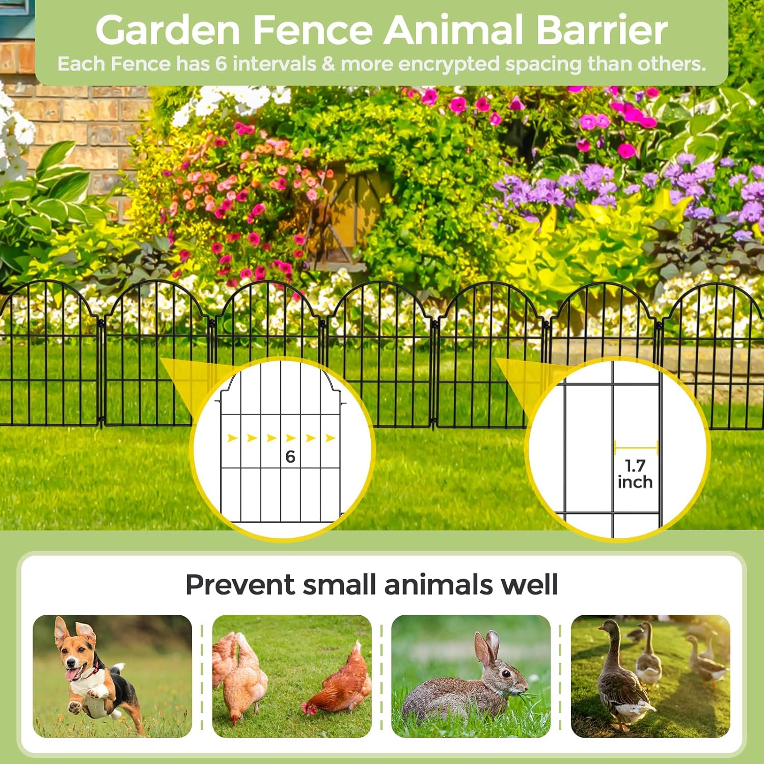 21in X 10.2ft Rustproof Metal Garden Fence, 10 Pack F1330