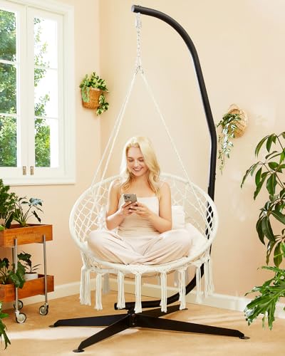 Grey Cotton Rope Macrame Swing Hanging Chair with Cushion V158