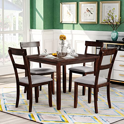 6 Piece Wood Dining Table Set with 4 Upholstered Chairs and Bench, Espresso W3626