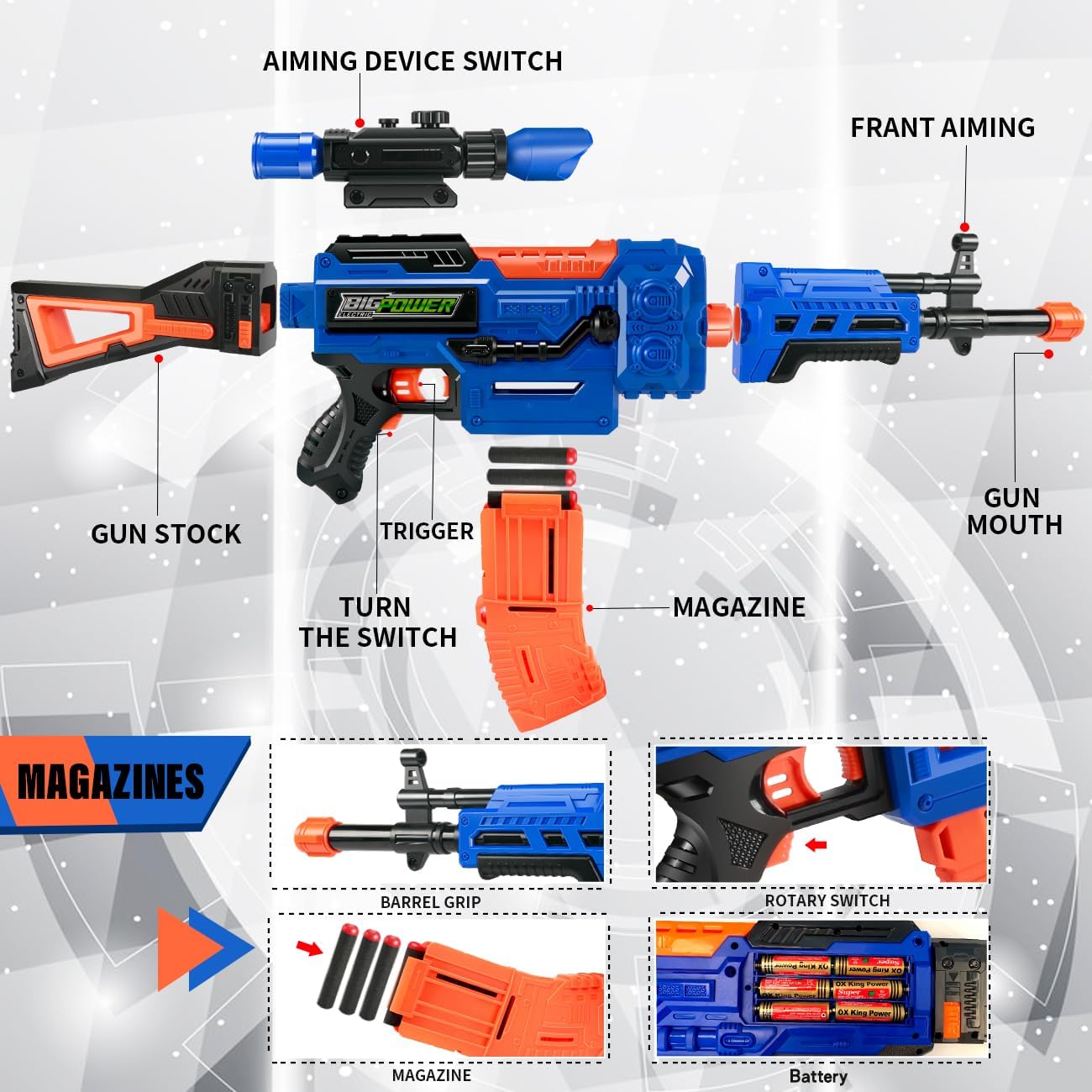4 in 1 Automatic Kids Sniper Rifle Toy Guns with Removable Magazines E402360