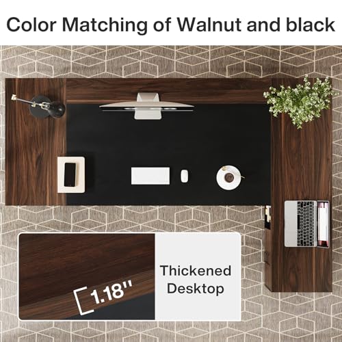 78" L-Shaped Executive Desk with Drawers and Lateral File Cabinet, Walnut & Black I747
