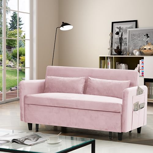 54" Velvet Sleeper Sofa with Two Pillows U787