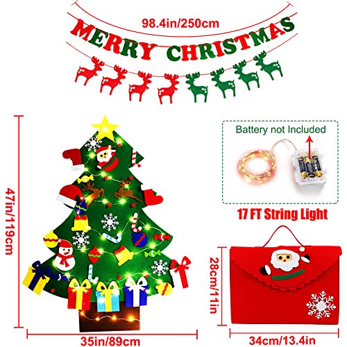 4ft DIY Felt Christmas Tree with Light 45pcs Detachable Ornaments Storage Bag X3742