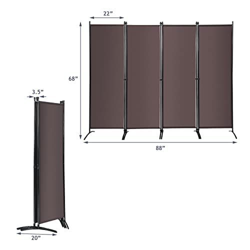 White 4-Panel Folding Room Divider with Iron Frame Y261386