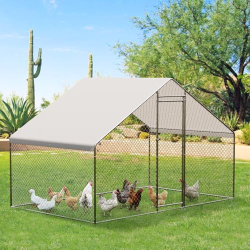 Large Metal Chicken Coop with Waterproof Cover, 9.8X6.5X6.5FT V2930