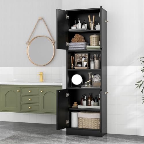 White 75" Tall Bathroom Storage Cabinet with 4 Doors & 2 Open Shelves L44597