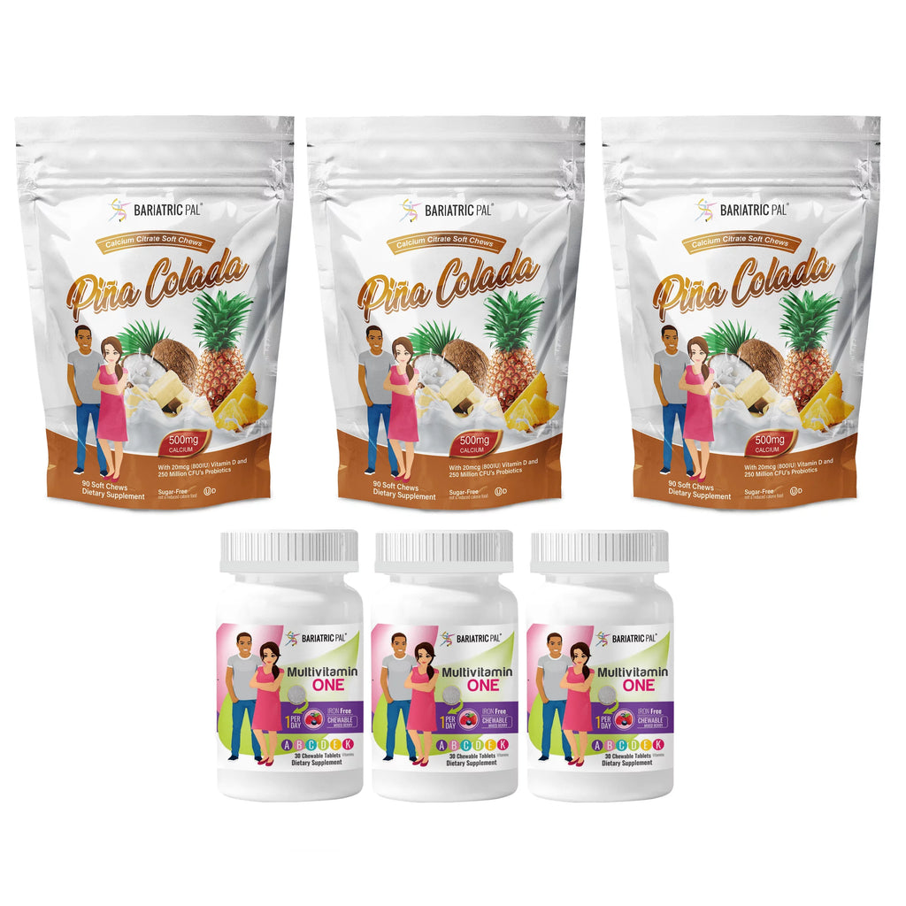 Duodenal Switch Vitamin Pack - Chewables 3-Month Supply, Mixed Berry Chewable - Iron Free, Piña Colada Calcium Citrate Soft Chews K801360