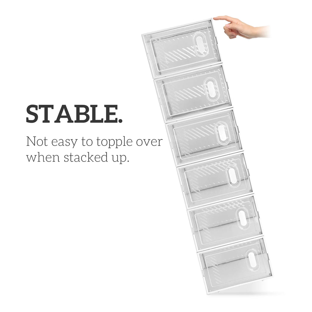 12 Packs White Clear Lid Foldable Stackable Shoe Storage Boxes Z28607
