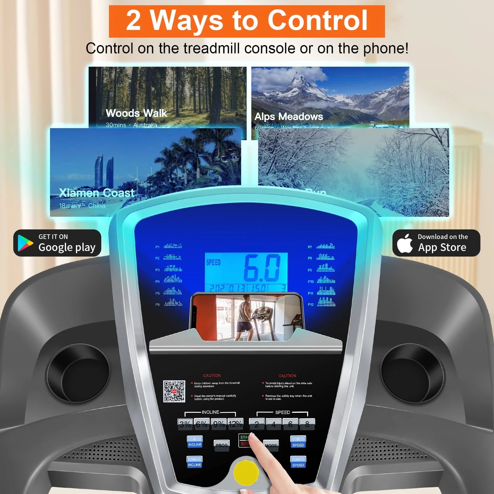 3.25HP Electric Treadmill with 15-Level Auto Incline Q2998