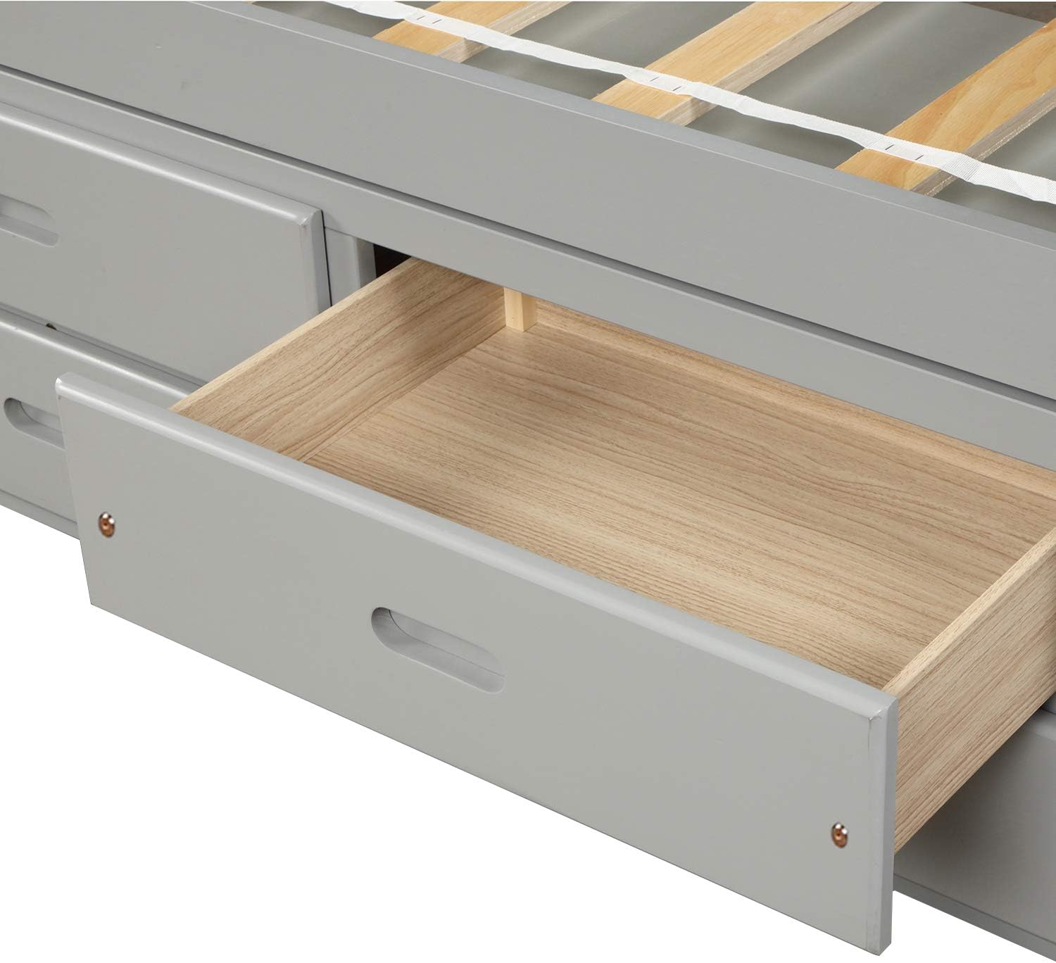 Gray Solid Wood Twin Size Platform Storage Bed with 6 Drawers A261