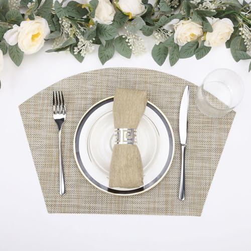 Round Table Placemats Set of 4 Non Slip Heat Resistant Woven Vinyl Metallic Golden Table Mats V24586